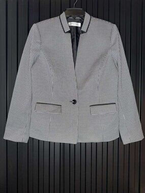 Kasper Women’s Houndstooth Blazer Jacket - Black & White Career Office Suit - 14